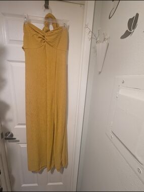 SHEIN Mustard Yellow Strapless Twist Front Maxi Dress